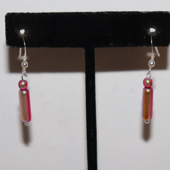 ❤️✨ Silver & Red Glass Dangle Earrings · 1.5" · Scarlet Spark 🔥 - Picture 1 of 5
